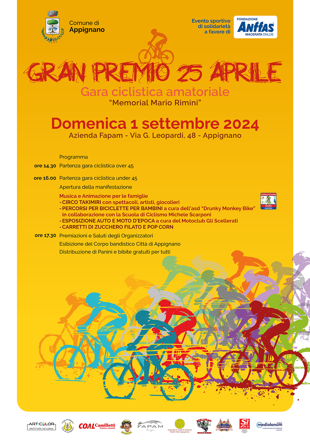 Marche Ciclismo: ad  Appignano al via il Gran Premio 25 aprile “Memorial Mario Rimini”